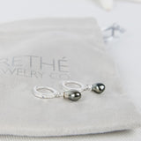 Silver Sterling Silver Round Hoops with 2 Tahitian Pearls