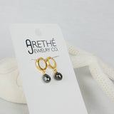 Gold Sterling Silver Round Hoops with 2 Tahitian Pearls