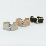 Silver, Beige and Black Wide Macrame Bracelet with 3 Tahitian Pearls